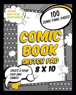Comic Book Sketch Pad 8 X 10: 100 Comic Panel Pages: Create & Draw Your Own Comics: Includes Ready To Use Speech Bubbles (Create Your Own Comic Book, Band 3) ürün görseli 1