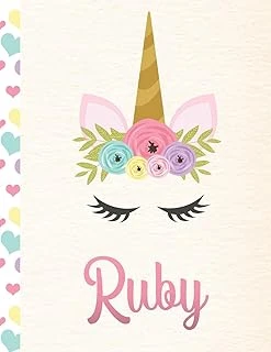 Ruby: Personalized Unicorn Sketchbook For Girls With Pink Name - 8.5X11 110 Pages. Doodle, Sketch, Create! ürün görseli 1