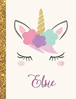 Elsie: Elsie Unicorn Personalized Black Paper Sketchbook For Girls And Kids To Drawing And Sketching Doodle Taking Note Marble Size 8.5 X 11 ürün görseli 1