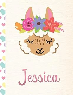Jessica: Personalized Llama Sketchbook For Girls With Pink Name - 8.5X11 110 Pages. Doodle, Draw, Sketch, Create! ürün görseli 1