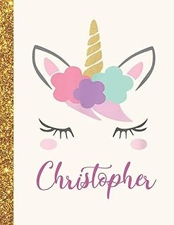 Christopher: Christopher Unicorn Personalized Black Paper Sketchbook For Girls And Kids To Drawing And Sketching Doodle Taking Note Marble Size 8.5 X 11 ürün görseli 1