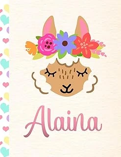 Alaina: Personalized Llama Sketchbook For Girls With Pink Name - 8.5X11 110 Pages. Doodle, Draw, Sketch, Create! ürün görseli 1