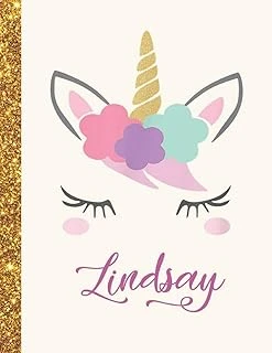 Lindsay: Lindsay Unicorn Personalized Black Paper Sketchbook For Girls And Kids To Drawing And Sketching Doodle Taking Note Marble Size 8.5 X 11 ürün görseli 1