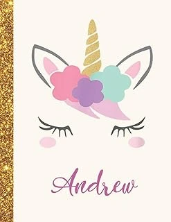 Andrew: Andrew Unicorn Personalized Black Paper Sketchbook For Girls And Kids To Drawing And Sketching Doodle Taking Note Marble Size 8.5 X 11 ürün görseli 1