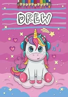 Drew: Personalized Coloring Book For Drew | Theme: Unicorn | Birthday Gift For Girl, Daughter ... | Ages: 4-8 | 25 Unicorn Designs With Name Drew, Large Size A4 (Ca. 8.5 X 11 Inches) ürün görseli 1