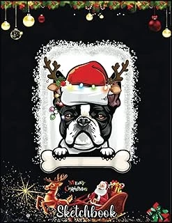 Christmas Sketch Book: Boston Terrier Christmas Santa Hat Tree Light, 120 Pages Help You Your Ideas Size 8.5 X 11 Inches ürün görseli 1