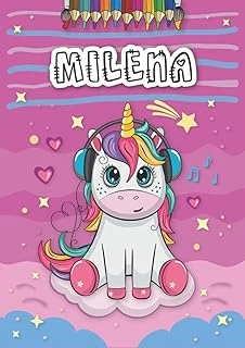 Milena: Personalized Coloring Book For Milena | Theme: Unicorn | Birthday Gift For Girl, Daughter ... | Ages: 4-8 | 25 Unicorn Designs With Name Milena, Large Size A4 (Ca. 8.5 X 11 Inches) ürün görseli 1