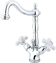 Brass Ks1431Px Heritage İki Kollu Banyo Musluğu, Porselen Çapraz Saplı, Pirinç Pop-Up, 15,7 Cm, Cilalı Krom ürün görseli 1