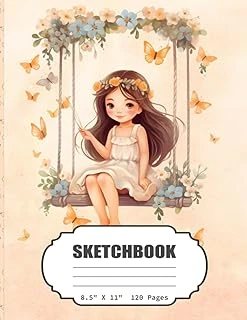 Sketchbook: Cute Butterfly Girl Sketch Book For Girls, Kids,Teens, Adults Artist Notebook/Journal For Drawing, Writing, Sketching Or Doodling, Blank Paper, 120 Pages, 8.5X11 (Blank Drawing Book) ürün görseli 1