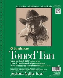 Strathmore P412-11-4 400 Serisi Toned Tan Drawing Pad Str-412-11 Eskiz Defteri, 24 Yaprak, 27,9 X 35,6 Cm, Kağıt, Kahverengi, 28 X 36 Cm, Parça ürün görseli 1