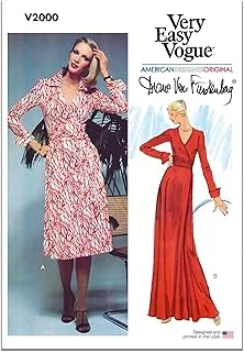 Vogue V2000U5 Misses' Wrap Elbise Dikiş Desen Paketi, Diane Von Furstenberg, Tasarım Kodu V2000, 16-18-20-22-24, Çok Renkli ürün görseli 1