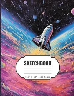 Sketchbook: Watercolor Outer Space Planet Space Ship Sketch Book For Girls, Kids, Teens, Adults Artist Notebook/Journal For Drawing, Writing, ... Paper, 120 Pages, 8.5X11 (Blank Drawing Book) ürün görseli 1