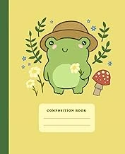 Composition Book: Cute Frog With Hat Mushrooms | College Ruled Wide Lined Journal | Kawaii Cottagecore Aesthetic Yellow Notebook For School ürün görseli 1