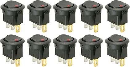 Senon 10 Adet Aç-Kapa (On-Off) Elektrik Düğmesi 250V 8 A Yuvarlak Siyah Kırmızı Ledli Anahtar Sr-06Nr ürün görseli 1