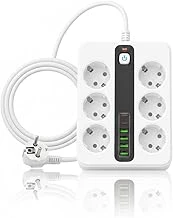 6'Li Grup Priz 4Xusb 2Xtype-C Çıkışlı Isıya Dayanıklı Power Tuşlu 2 Mt Kablolu Priz Çoğaltıcı ürün görseli 1