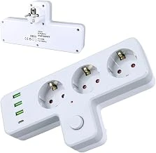 Günceçarşı Termal Akım Korumalı 3'Lü Duvar T Priz, 3Xusb 1Xtype-C 20W (Tip C), Çocuk Korumalı, Isıya Dayanıklı Topraklı Üçlü Priz, 2500W ürün görseli 1