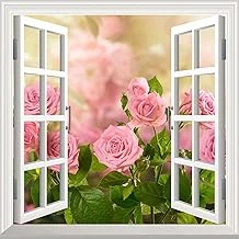 Pencere Poster Duvar Kağıdı Pembe Güller Yapışkanlı Sticker ürün görseli 1