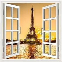 Pencere Poster Duvar Kağıdı Paris Akşam Yapışkanlı Sticker ürün görseli 1