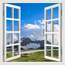 Pencere Poster Duvar Kağıdı Dağlar Yapışkanlı Sticker ürün görseli 1