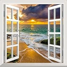 Pencere Poster Duvar Kağıdı Deniz Gün Batımı Yapışkanlı Sticker ürün görseli 1