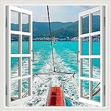 Pencere Poster Duvar Kağıdı Deniz Dağ Yapışkanlı Sticker ürün görseli 1