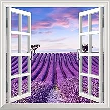 Pencere Poster Duvar Kağıdı Lavanta Tarlası Yapışkanlı Sticker ürün görseli 1