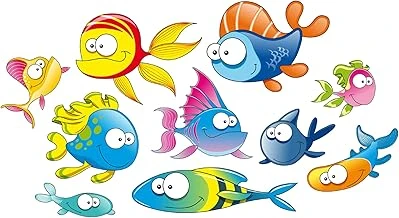 Tilki Dünyası Komik Balıklar Duşakabin Banyo Çocuk Odası Dekoratif Duvar Sticker Yapışkanlı Folyo ürün görseli 1