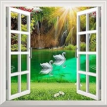 Pencere Poster Duvar Kağıdı Kuğu Göl Yapışkanlı Sticker ürün görseli 1