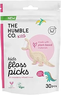 The Humble Co. - Humble Corn Starch Floss Picks - Kids 30 Pcs Kürdanlı İpi 30 Pcs - Çocuklar Için Çilek Aromalı (Dinazor Şekilli), Bitki Bazlı Malzemelerden Yapılmış, Tekrar Kullanılabilir ürün görseli 1