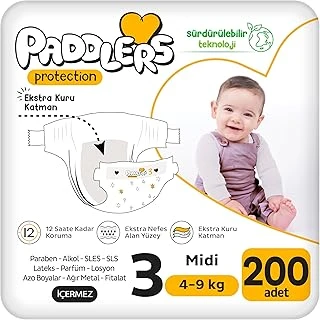 Paddlers Protection Bebek Bezi 3 Numara Midi (4-9 Kg) 200 Adet – Ekstra Set, Maksimum Koruma ürün görseli 1