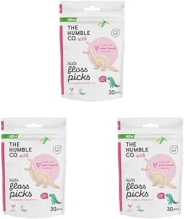 The Humble Co. - Humble Corn Starch Floss Picks - Kids 30 Pcs Kürdanlı İpi 30 Pcs - Çocuklar Için Çilek Aromalı (Dinazor Şekilli), Bitki Bazlı Malzemelerden Yapılmış, Tekrar Kullanılabilir ürün görseli 1