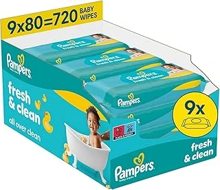 Pampers Fresh&Clean Bebek Islak Havlu 9 Paket 720 Yaprak ürün görseli 1