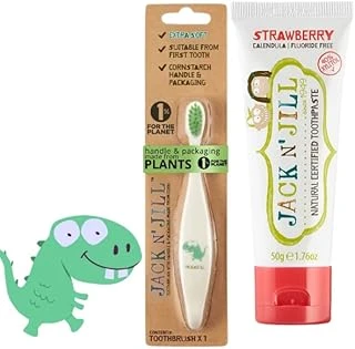 N' Jıll N Jill Bebek Çocuk Seti (Dino Fırçası + Çilek Aromalı Macun 50G) ürün görseli 1