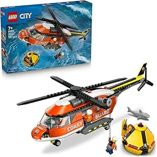 City Sahil Güvenlik Helikopteri 60503 – 7 Yaş Üzeri Çocuklar Için Pilot, Sivil, 2 Sahil Güvenlik Görevlisi Köpekbalığı Minifigürü İçeren Oyuncak Yapım Seti, Hediye Fikri (551 Parça) ürün görseli 1