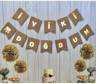 Patladı Gitti Kraft Zemin İyi Ki Doğdun Gold Banner Doğum Günü Süsü Banner ürün görseli 1