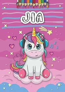 Independently Published Jia: Personalized Coloring Book For Jia | Theme: Unicorn | Birthday Gift For Girl, Daughter ... | Ages: 4-8 | 25 Unicorn Designs With Name Jia, Large Size A4 (Ca. 8.5 X 11 Inc ürün görseli 1