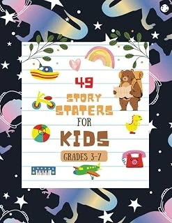Story Starters For Boys: Creative Writing Prompts | 8.5 X 11 In | 49 Story Pages | Creativity Gift For Kids | Hand Drawn Seamless Pattern With Cute Dinosaurs In Space Cover ürün görseli 1