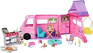 Barbie'Nin Rüya Karavanı Oyun Seti, Tavan Çadırı, Salıncağı, Balık Tutulan Göleti, Renk Değişimi Özellikli Barbeküsü Hamur Dahil 60'Tan Fazla Aksesuarıyla, Hrj78 ürün görseli 1