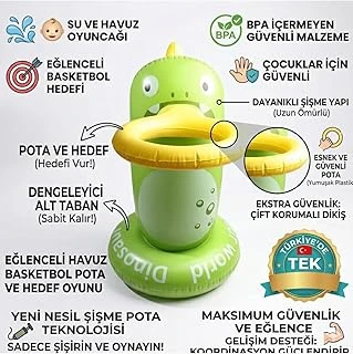 Maytoyseğlenceli Şişme Dinozor Havuz Basketbol Potası Koordinasyon Geliştirici Çocuk Su Oyuncağı ürün görseli 1