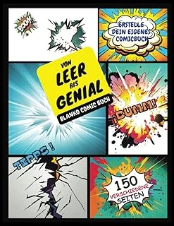 Independently Published Von Leer Bis Genial: Blanko Comic Buch. Erstelle Dein Eigenes Comic-Buch Mit 150 Einzigartigen Und Originellen Vorlagen. Leeres Comicbuch Mit Tipps Geschenk Zur Förderung Krea ürün görseli 1