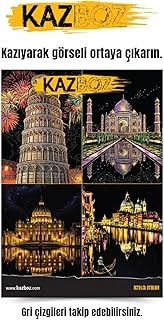 Kazboz Kazıma Sanatı Yapılar, Scratch Kağıdı, Ahşap Kalem Dahil, 20X28,5 Cm, Dünya Anıtları Temalı ürün görseli 1