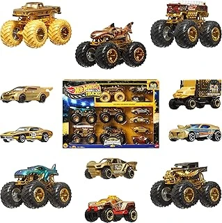 Wheels® Trucks Bigfoot Trophy Şampiyonları Araba Kamyon Çoklu Arabalar, Metal Bigfoot, 5-Alarm, Bone Shaker, Mega-Wrex, Tiger Shark 6 Araba, Jdw07 ürün görseli 1