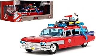 Jada Transformers X Ghostbusters Ecto-1 Die-Cast Metal Model Araba, 1:24 Ölçek, Kırmızı-Beyaz ürün görseli 1