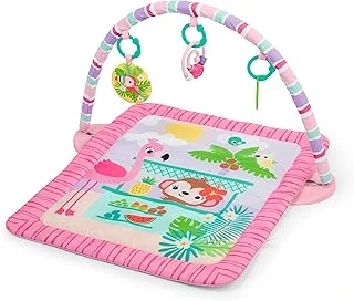 Bright Starts Pink Palms Tiki Oyuncak Çubuklu Bebek Jimnastik Aktivitesi Yüz Üstü Geçirilen Zaman Matı, Oyuncak Çubuğu 3 Oyuncak, Yenidoğan İle 3 Yaş Arası Bebekler İçin ürün görseli 1