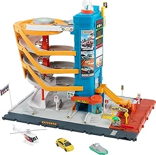 Oyuncak Araçlar Oyun Seti, 5 Seviyeli Ulaşım Merkezi, Çocuk Arabayla Etkinleştirilen Özellikler, 1:64 Ölçekli Taksi, Tekne Helikopter Gıda Satıcısı ürün görseli 1