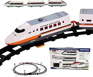 Solira Store - 40 Parça Pilli Işıklı Hızlı Tren Oyun Seti 308 Cm Şalterli Kavisli Raylı Ağaç İşaretli Tren Seti ürün görseli 1