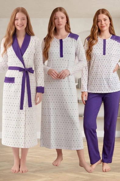 Mecit 6360 Mor Kadın Sabahlık Pijama Gecelik Set ürün görseli 1