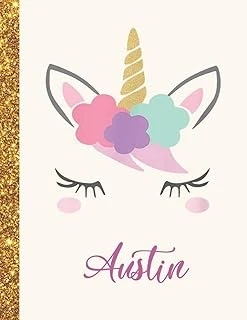 Austin: Austin Unicorn Personalized Black Paper Sketchbook For Girls And Kids To Drawing And Sketching Doodle Taking Note Marble Size 8.5 X 11 ürün görseli 1