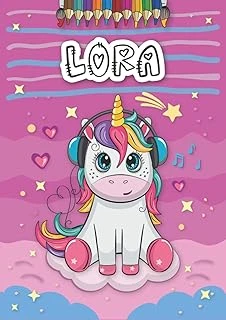 Independently Published Lora: Personalized Coloring Book For Lora | Theme: Unicorn | Birthday Gift For Girl, Daughter ... | Ages: 4-8 | 25 Unicorn Designs With Name Lora, Large Size A4 (Ca. 8.5 X 11 ürün görseli 1
