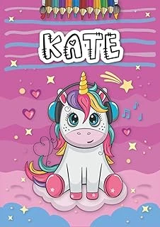 Kate: Livre De Coloriage Personnalisé Pour Kate | Licorne | Cadeau D'Anniversaire Pour Fille ... | 4 À 8 Ans | 25 Motifs De Licorne Avec Le Prénom Kate, Grand Format A4 (21 X 29.7 Cm) ürün görseli 1